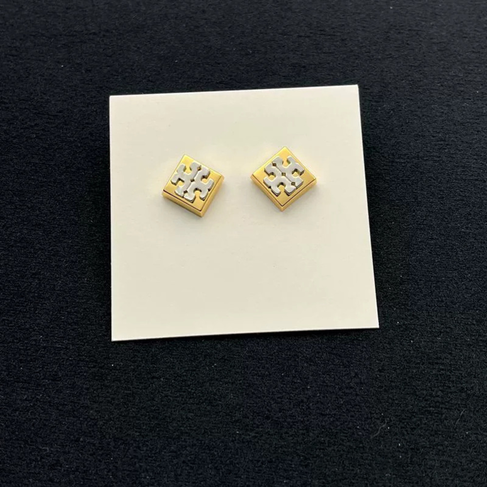 Tory Burch Polished 3D Square Metal Stud Earrings
